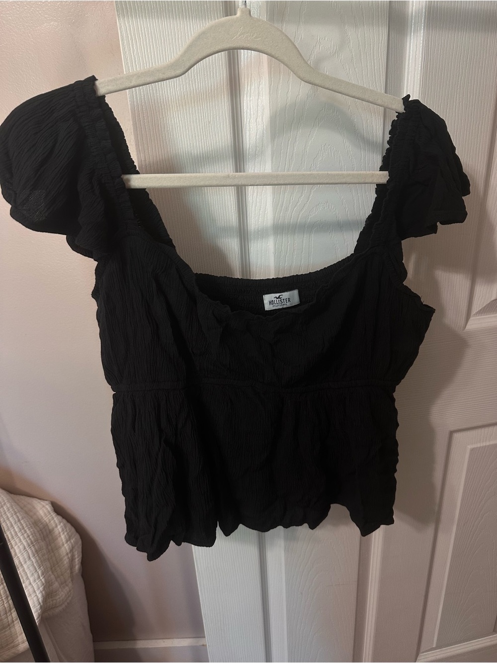 Hollister Black Puff Sleeve Square Neck Blouse